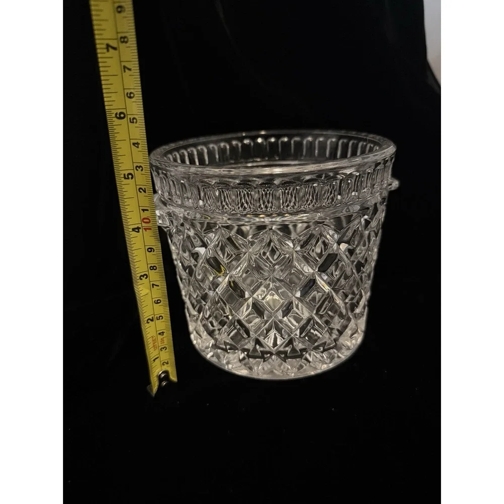 Vintage Czech 24% Lead Glass Diamond CRYSTAL double Tab Handle ICE BUCKET